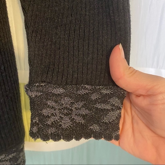 Escada Margaretha Ley Lace Knit Cardigan Wool Sweater Charcoal Black EU Sz 38 - Picture 3 of 9